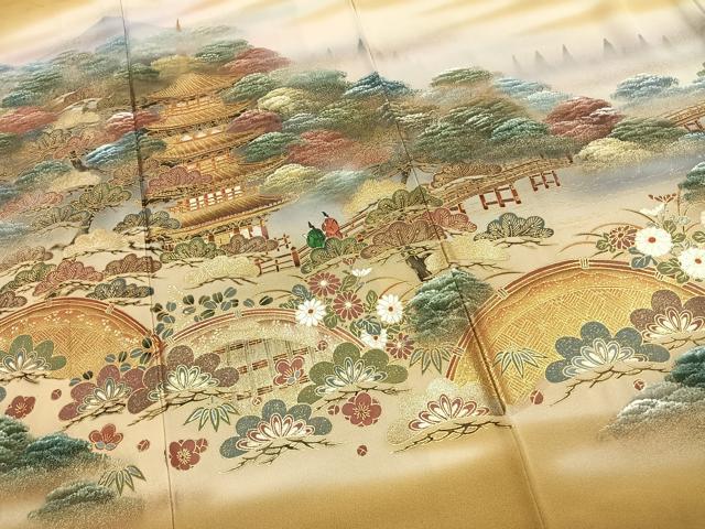 平和屋着物●豪華色留袖　作家物　松竹梅　風景文　暈し染め　金彩　正絹　逸品　AABK1386fy