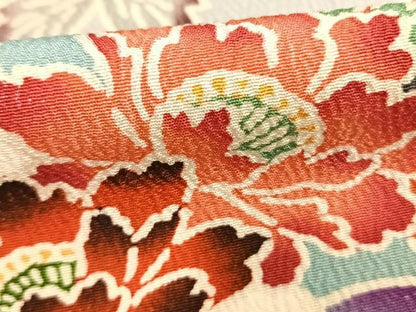 平和屋着物●豪華振袖　型染め　花鳥文　暈し染め　黒地　正絹　逸品　AABK1387fy