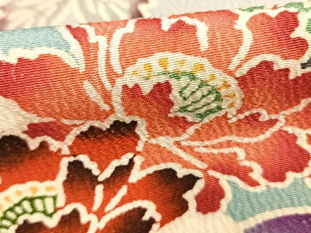 平和屋着物●豪華振袖　型染め　花鳥文　暈し染め　黒地　正絹　逸品　AABK1387fy