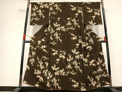平和屋着物●上質な小紋　枝花文　金彩　鬼しぼ縮緬　正絹　逸品　AABK1388fy