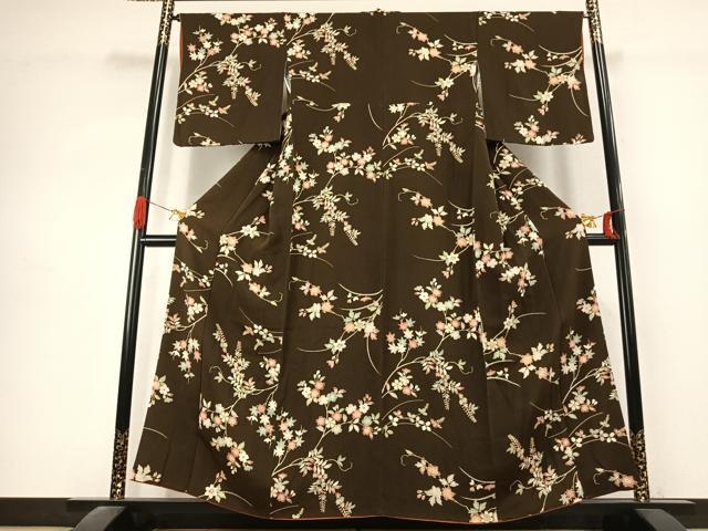 平和屋着物●上質な小紋　枝花文　金彩　鬼しぼ縮緬　正絹　逸品　AABK1388fy