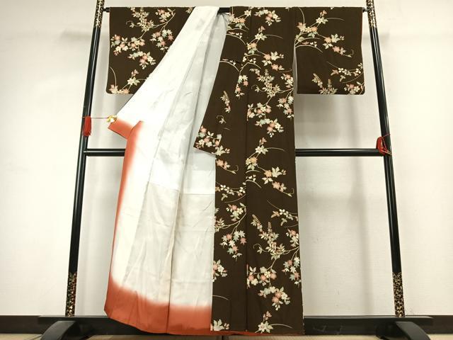 平和屋着物●上質な小紋　枝花文　金彩　鬼しぼ縮緬　正絹　逸品　AABK1388fy