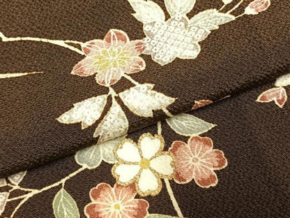平和屋着物●上質な小紋　枝花文　金彩　鬼しぼ縮緬　正絹　逸品　AABK1388fy