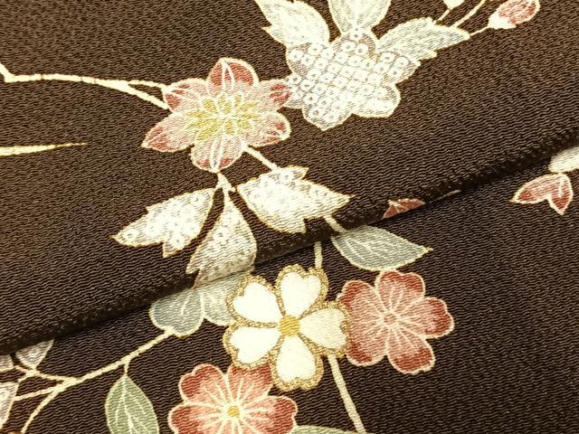 平和屋着物●上質な小紋　枝花文　金彩　鬼しぼ縮緬　正絹　逸品　AABK1388fy