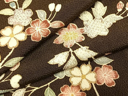 平和屋着物●上質な小紋　枝花文　金彩　鬼しぼ縮緬　正絹　逸品　AABK1388fy