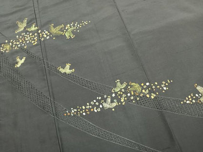 平和屋着物●訪問着　中国三大刺繍　汕頭刺繍　スワトウ刺繍　総刺繍　紬地　松　正絹　逸品　未使用　AABK1391fy