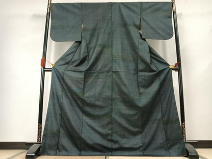 平和屋着物●上質な紬　横段文　ますいわ屋扱い　ロング丈　正絹　逸品　AABK1392fy