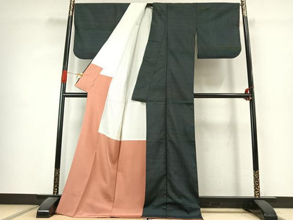 平和屋着物●上質な紬　横段文　ますいわ屋扱い　ロング丈　正絹　逸品　AABK1392fy
