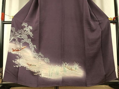 平和屋着物●訪問着　刺繍　舟　枝松文　暈し染め　鬼しぼ縮緬　正絹　逸品　未使用　AABK1393fy