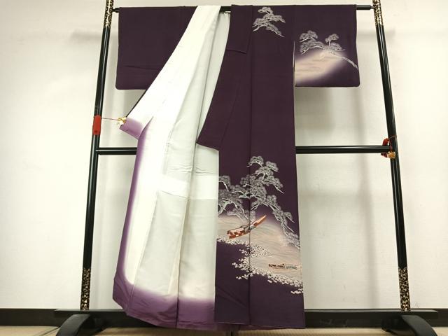 平和屋着物●訪問着　刺繍　舟　枝松文　暈し染め　鬼しぼ縮緬　正絹　逸品　未使用　AABK1393fy