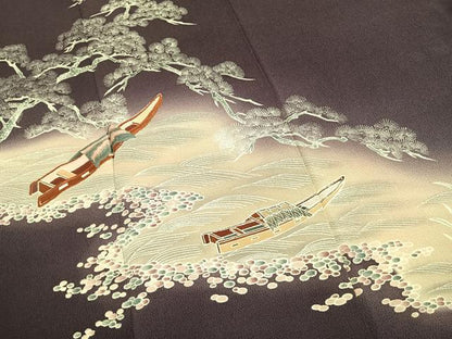 平和屋着物●訪問着　刺繍　舟　枝松文　暈し染め　鬼しぼ縮緬　正絹　逸品　未使用　AABK1393fy