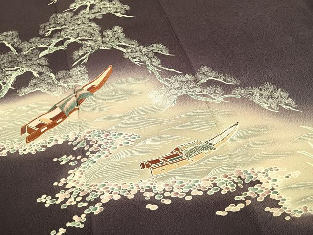 平和屋着物●訪問着　刺繍　舟　枝松文　暈し染め　鬼しぼ縮緬　正絹　逸品　未使用　AABK1393fy