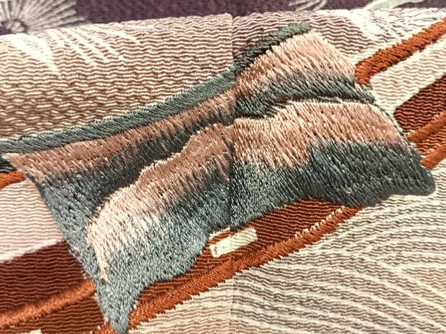 平和屋着物●訪問着　刺繍　舟　枝松文　暈し染め　鬼しぼ縮緬　正絹　逸品　未使用　AABK1393fy
