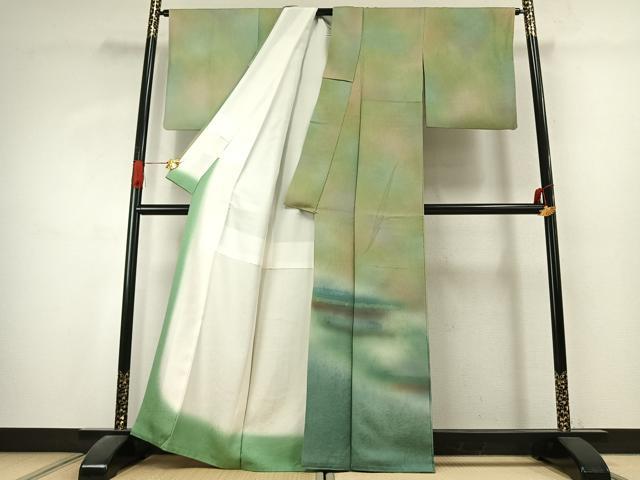 平和屋着物●紙芸創作者・横山優　和紙　訪問着　霞文　暈し染め　正絹　逸品　AABK1394fy