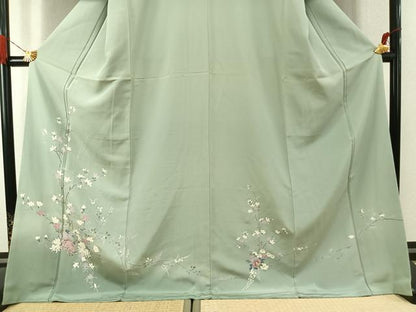 平和屋着物●訪問着　友禅　枝花文　暈し染め　ロング丈　正絹　逸品　AABK1402fy