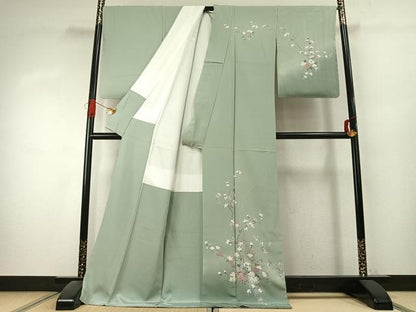 平和屋着物●訪問着　友禅　枝花文　暈し染め　ロング丈　正絹　逸品　AABK1402fy