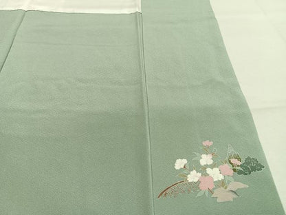 平和屋着物●訪問着　友禅　枝花文　暈し染め　ロング丈　正絹　逸品　AABK1402fy