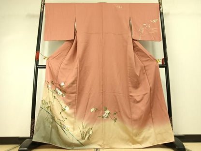 平和屋着物●訪問着　螺鈿　花鳥文　暈し染め　金銀彩　銀通し地　正絹　逸品　AABK1403fy