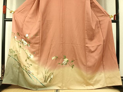 平和屋着物●訪問着　螺鈿　花鳥文　暈し染め　金銀彩　銀通し地　正絹　逸品　AABK1403fy