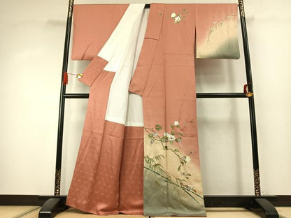 平和屋着物●訪問着　螺鈿　花鳥文　暈し染め　金銀彩　銀通し地　正絹　逸品　AABK1403fy
