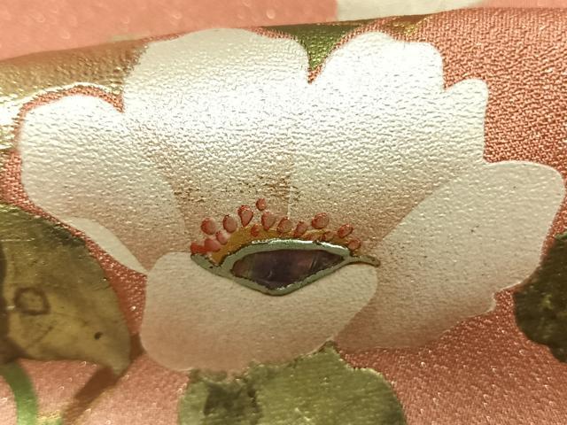 平和屋着物●訪問着　螺鈿　花鳥文　暈し染め　金銀彩　銀通し地　正絹　逸品　AABK1403fy