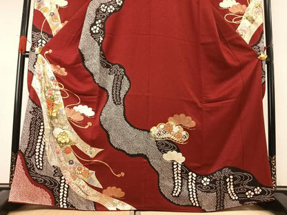 平和屋着物●豪華振袖　駒刺繍　絞り　熨斗花文　金銀彩　正絹　逸品　AABK1404fy