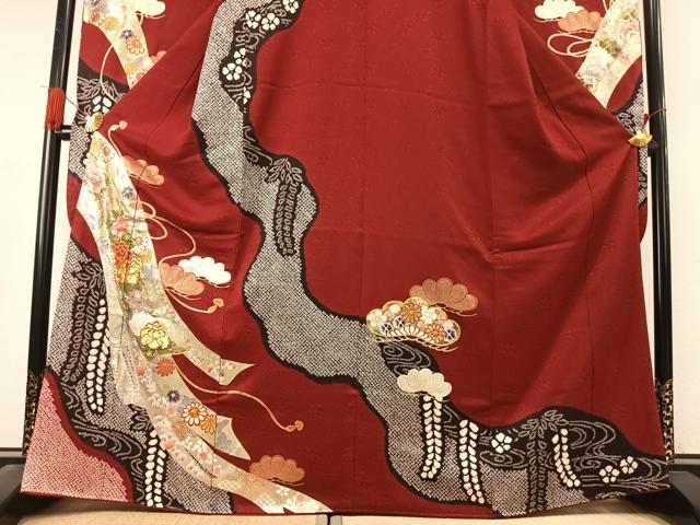 平和屋着物●豪華振袖　駒刺繍　絞り　熨斗花文　金銀彩　正絹　逸品　AABK1404fy