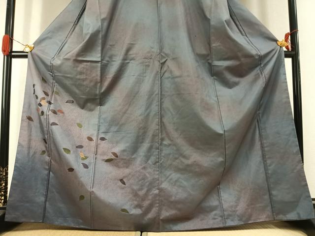 平和屋着物●本場縞大島紬　訪問着　刺繍　舞桜文　正絹　逸品　AABK1405fy