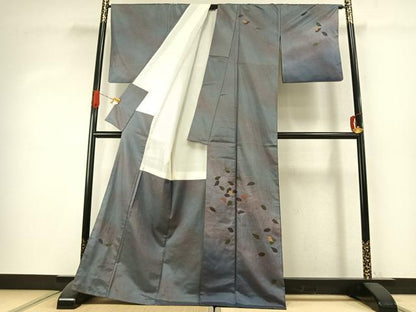 平和屋着物●本場縞大島紬　訪問着　刺繍　舞桜文　正絹　逸品　AABK1405fy