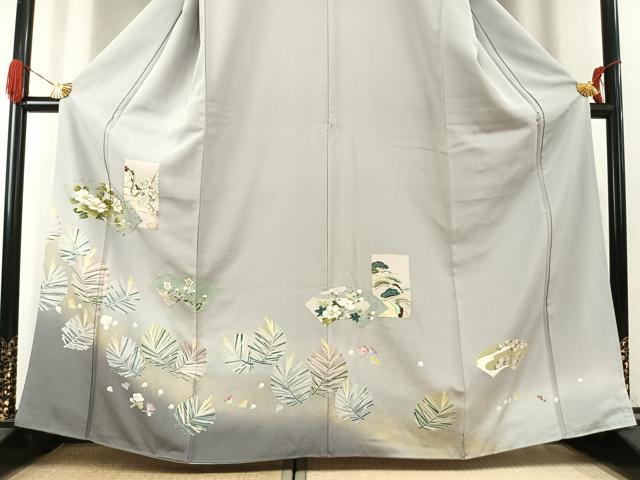 平和屋着物●豪華色留袖　駒刺繍　地紙花文　暈し染め　金彩　正絹　逸品　AABK1406fy