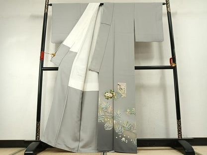平和屋着物●豪華色留袖　駒刺繍　地紙花文　暈し染め　金彩　正絹　逸品　AABK1406fy