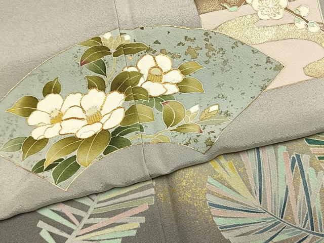 平和屋着物●豪華色留袖　駒刺繍　地紙花文　暈し染め　金彩　正絹　逸品　AABK1406fy