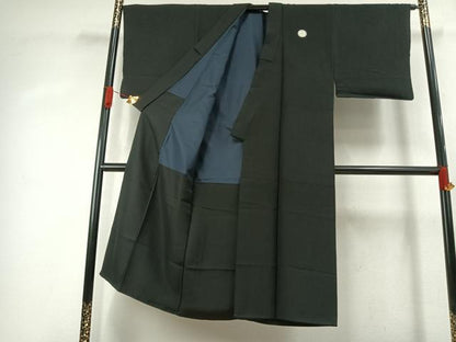 平和屋着物●男性　黒紋付　羽織セット　正絹　逸品　AABK1409fy