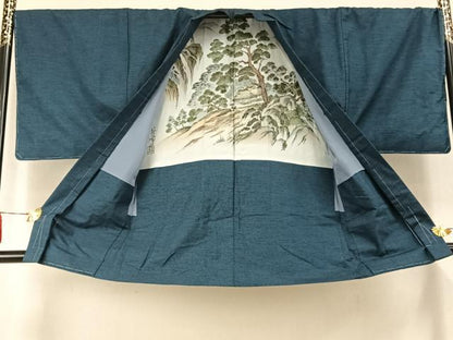 平和屋着物●男性　紬　アンサンブル　霞文　正絹　逸品　AABK1410fy