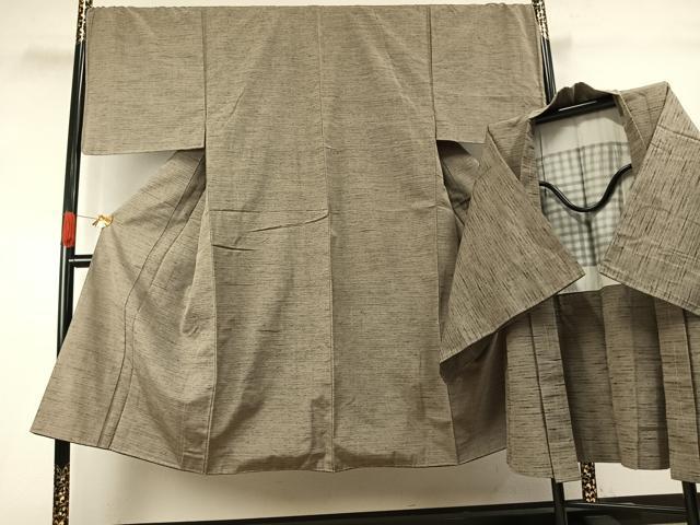 平和屋着物●男性　紬　アンサンブル　霞文　正絹　逸品　未使用　AABK1412fy