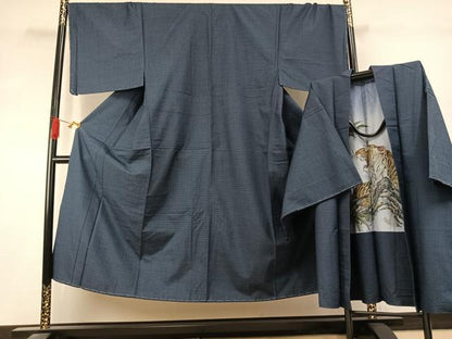 平和屋着物●男性　本場大島紬　アンサンブル　格子　正絹　逸品　AABK1413fy