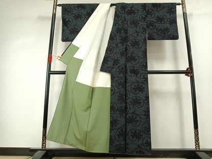 平和屋着物●結城紬　80亀甲　花唐草文　正絹　逸品　AABK1414fy