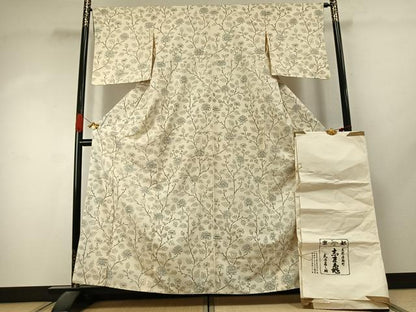 平和屋着物●銀座　志ま亀　小紋　紬地　枝花文　たとう紙付き　正絹　逸品　AABK1415fy