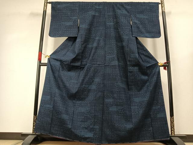 平和屋着物●結城紬　幾何学文様　正絹　逸品　未使用　AABK1416fy
