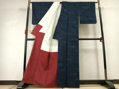 平和屋着物●結城紬　幾何学文様　正絹　逸品　未使用　AABK1416fy