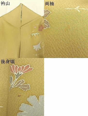 平和屋着物●訪問着　駒刺繍　草花文　金彩　正絹　逸品　AABK1419fy