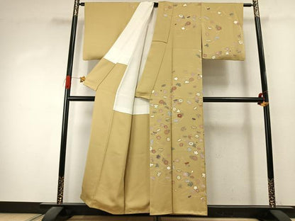 平和屋着物●訪問着　駒刺繍　草花文　金彩　正絹　逸品　AABK1419fy