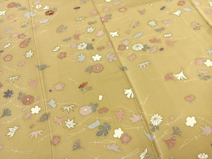 平和屋着物●訪問着　駒刺繍　草花文　金彩　正絹　逸品　AABK1419fy