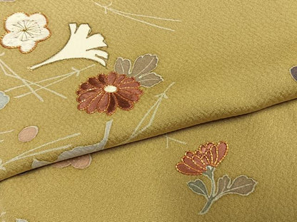 平和屋着物●訪問着　駒刺繍　草花文　金彩　正絹　逸品　AABK1419fy