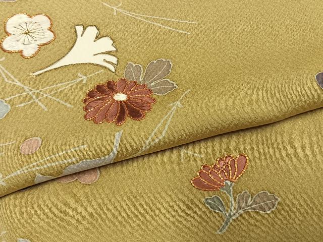 平和屋着物●訪問着　駒刺繍　草花文　金彩　正絹　逸品　AABK1419fy