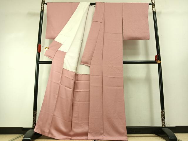平和屋着物●本草木染作家　瑞寶　色無地　霞地紋　珊瑚色　正絹　逸品　未使用　AABK1423fy