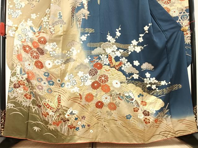 平和屋着物●豪華振袖　松竹梅　花蝶文　暈し染め　金彩　正絹　逸品　AABK1424fy