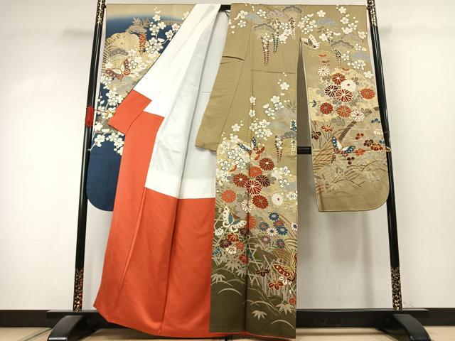 平和屋着物●豪華振袖　松竹梅　花蝶文　暈し染め　金彩　正絹　逸品　AABK1424fy
