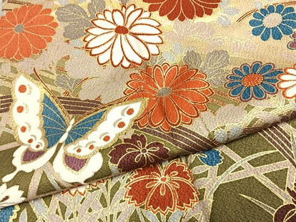 平和屋着物●豪華振袖　松竹梅　花蝶文　暈し染め　金彩　正絹　逸品　AABK1424fy