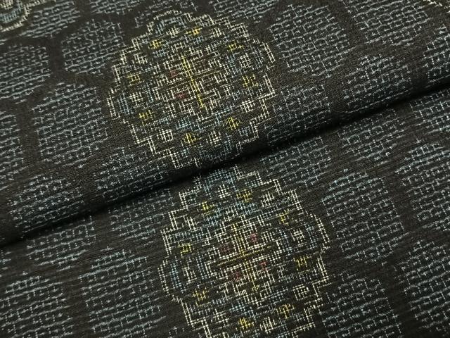 平和屋着物●結城紬　80亀甲　吉祥花文　正絹　逸品　AABK1429fy